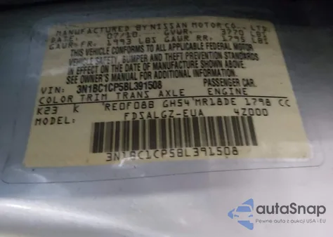 2011 Nissan Versa 1.8Sl z USA, uszkodzony, nr VIN 3N1BC1CP5BL391508